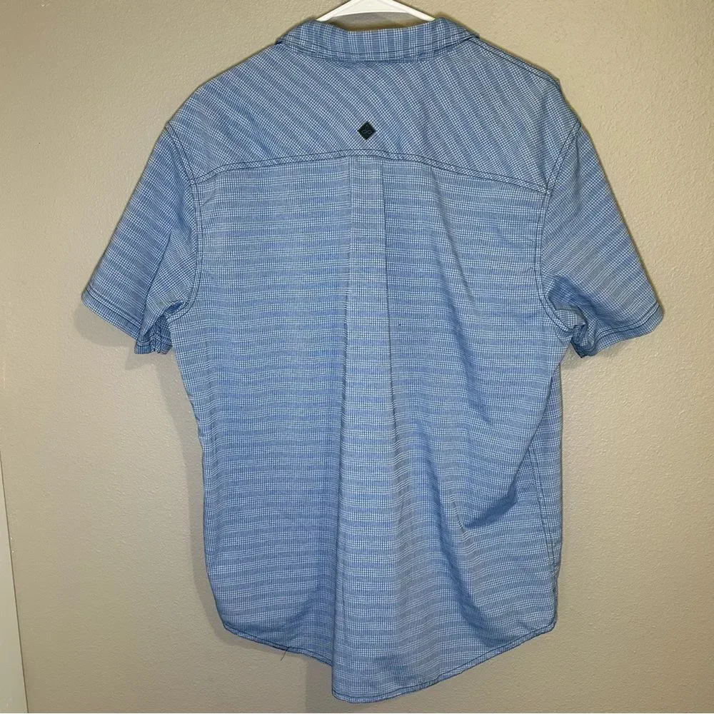 prAna Cayman Blue Short Sleeve Button Down Outdoor Shirt Pockets Mens Size Large